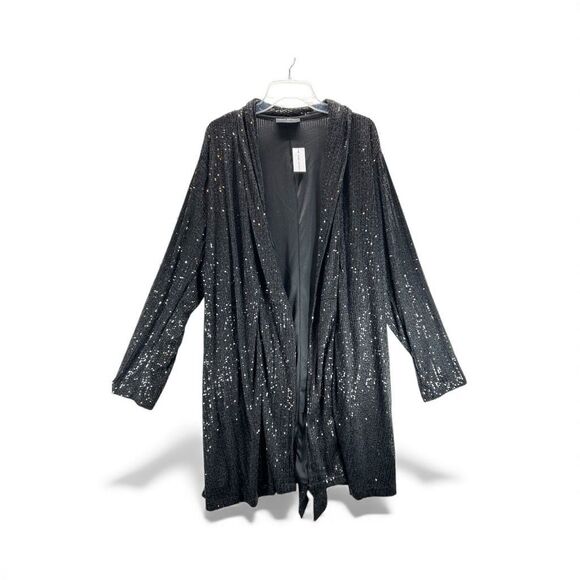 NWT Black Sequin Duster Cardigan Lane Bryant Plus Sz 20 Holiday Club Goth Glam - Picture 2 of 13